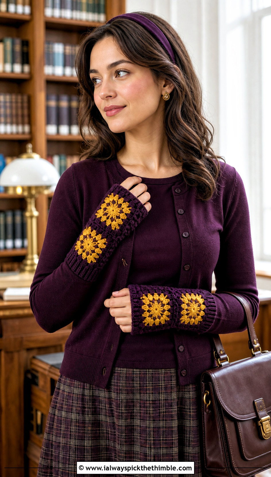Solid Border Granny Square Fingerless Gloves With Cardigan Set - 20 crochet granny square fingerless gloves outfit ideas