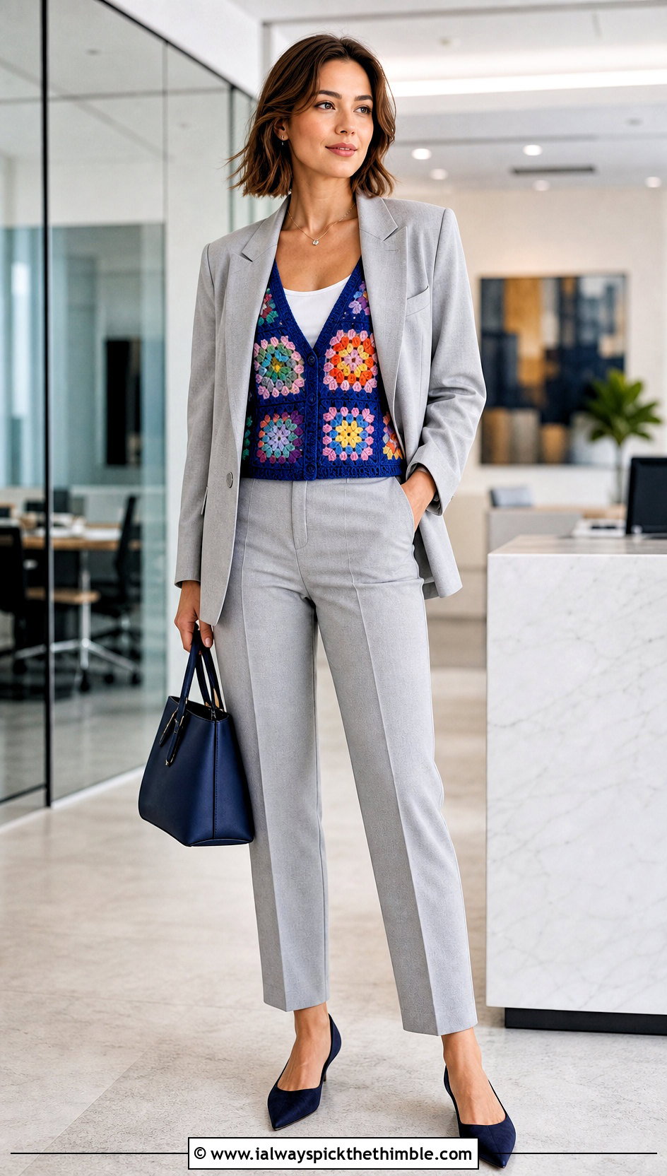 Solid Border Granny Square Sweater Vest With Matching Suit - 25 granny square sweater vest outfit ideas
