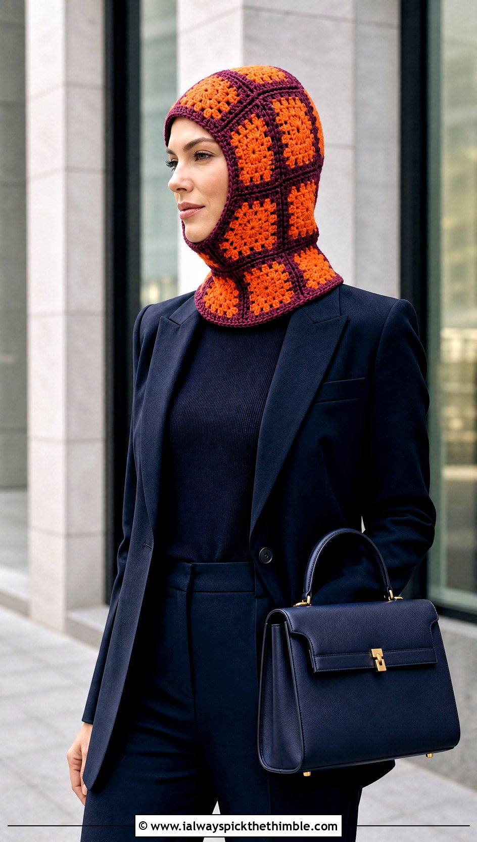 Solid Center Granny Square Balaclava With Trouser Suit - 25 granny square balaclava outfit ideas