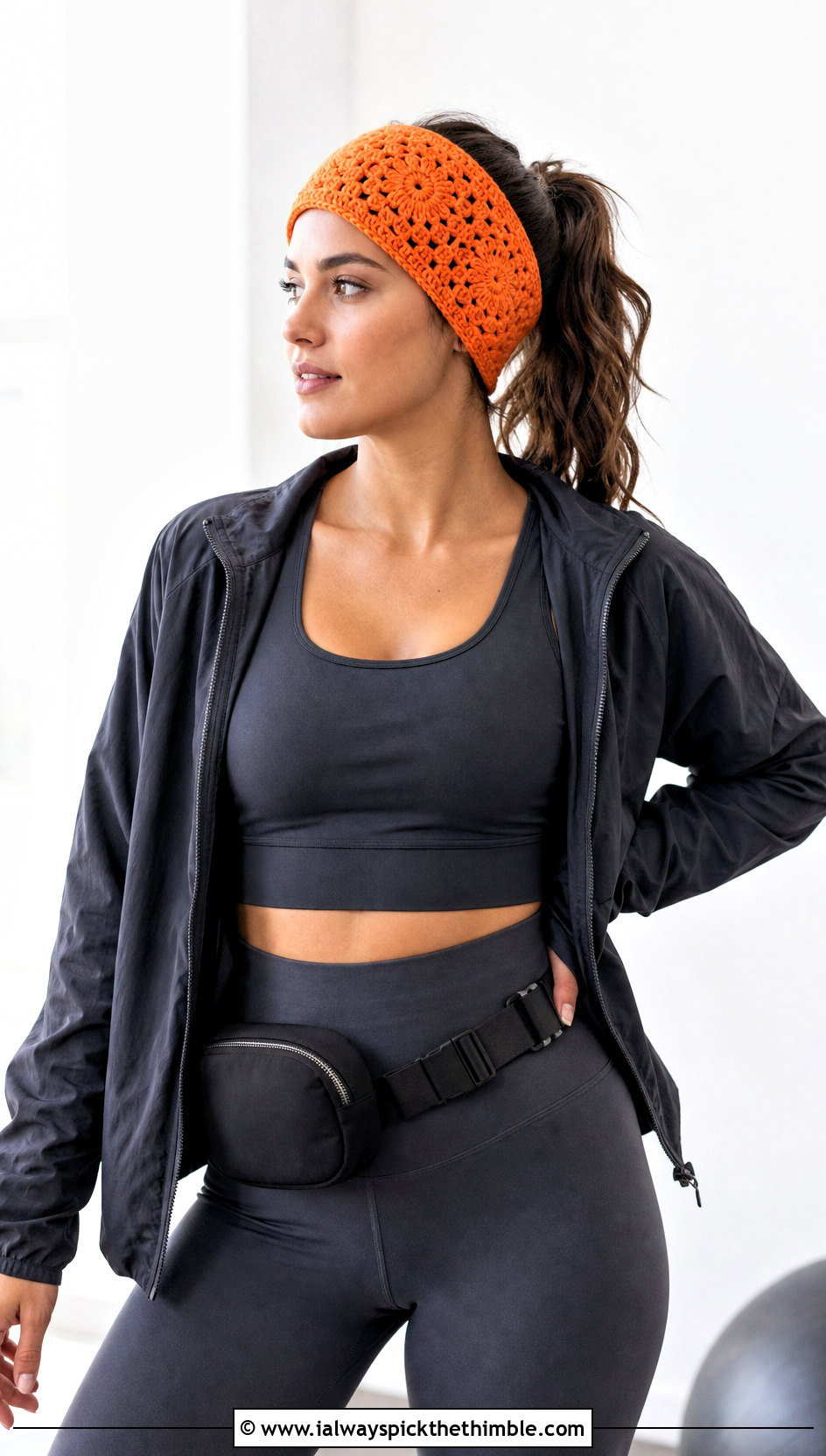 Solid Center Granny Square Headband With Matching Activewear Set - 25 granny square headband outfit ideas