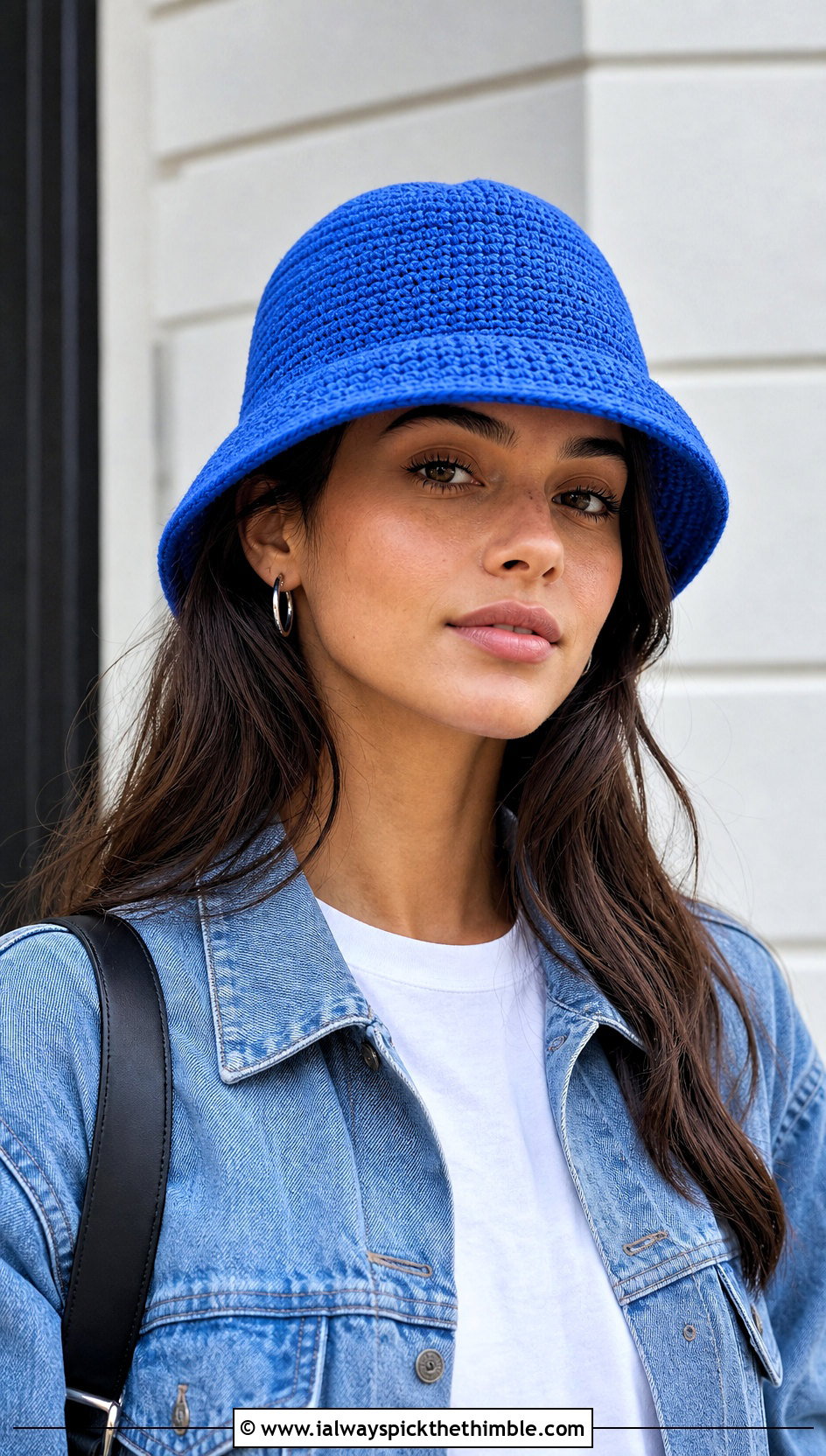 Solid Cotton Crochet Bucket Hat With Straight Leg Jeans - 25 crochet bucket hats outfit ideas