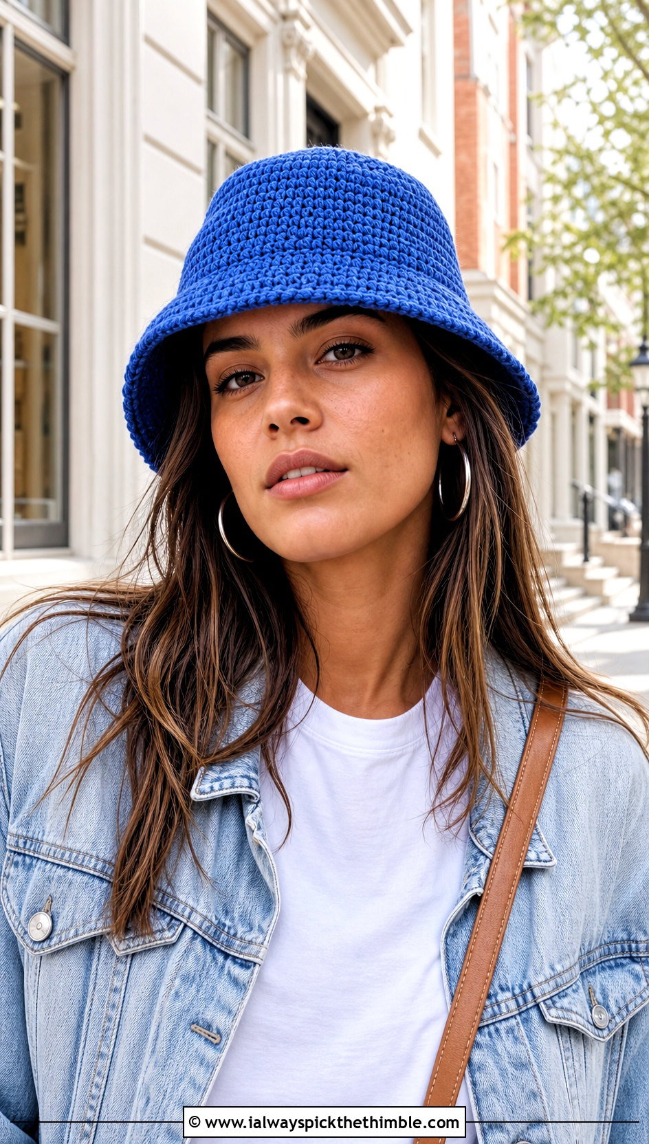 Solid Cotton Crochet Bucket Hat With White Tee And Jeans - 20 Crochet Cute Bucket Hat outfit ideas