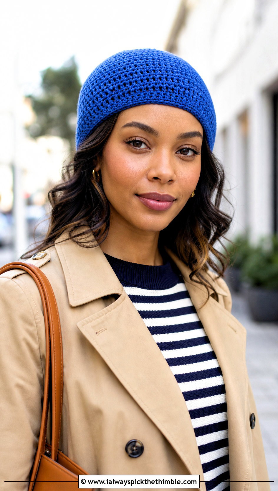 Solid Cotton Crochet Kufi Hat With Trench Coat - 25 crochet kufi hat outfit ideas