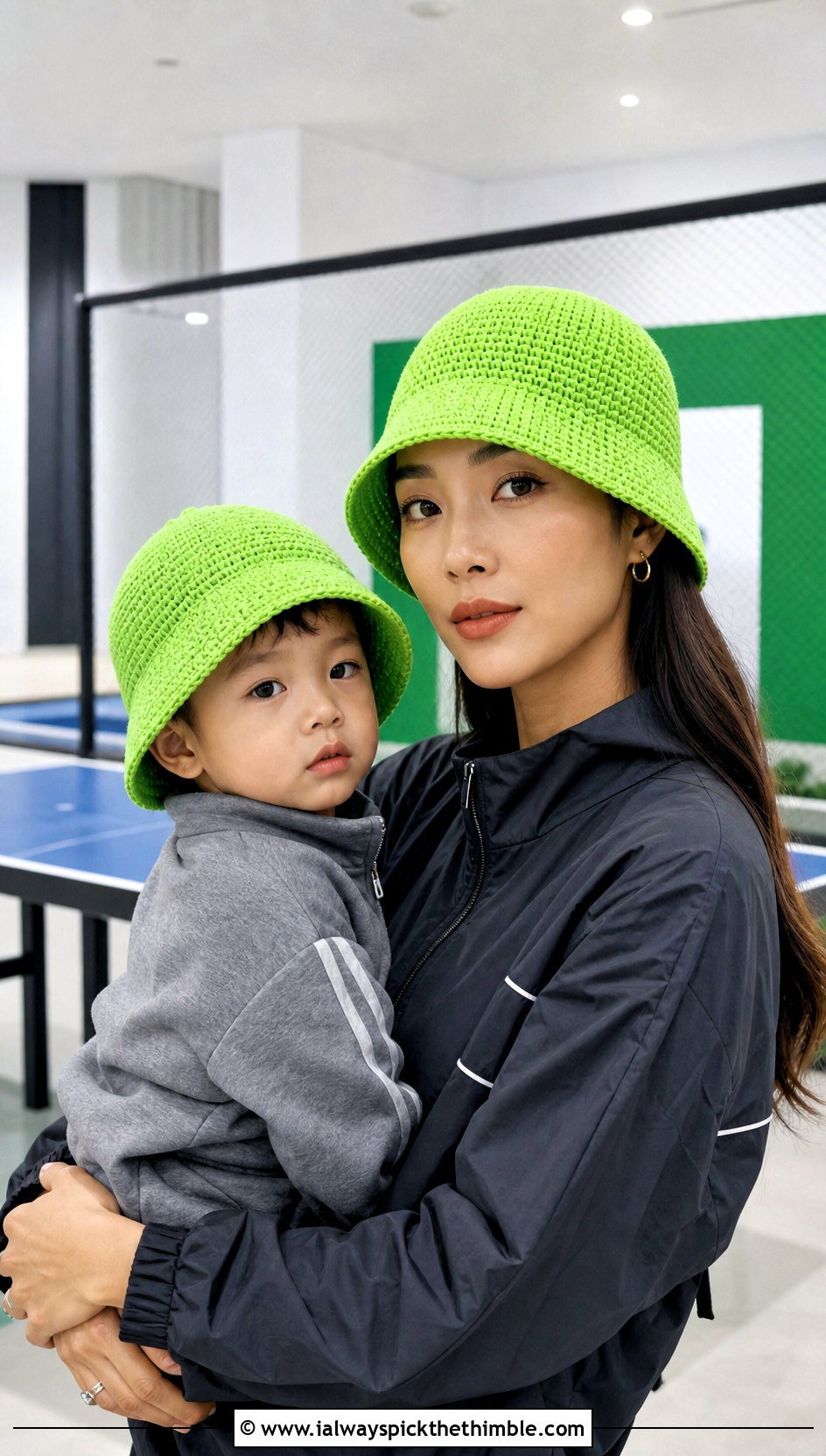 Solid Crochet Bucket Hat With Matching Tracksuits - 20 crochet mommy and me hats outfit ideas
