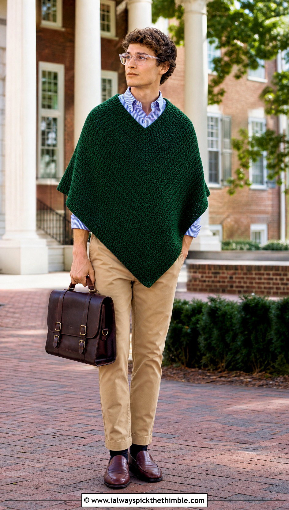 Solid Crochet Poncho With Preppy Layers - 20 mens crochet poncho outfit ideas