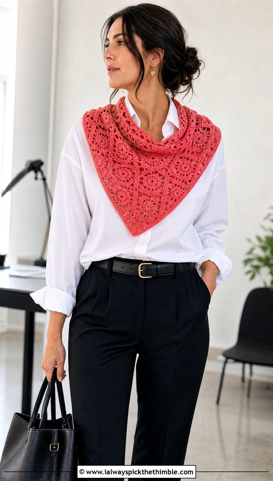 Solid Granny Square Shawl With White Shirt - 25 granny square shawl outfit ideas