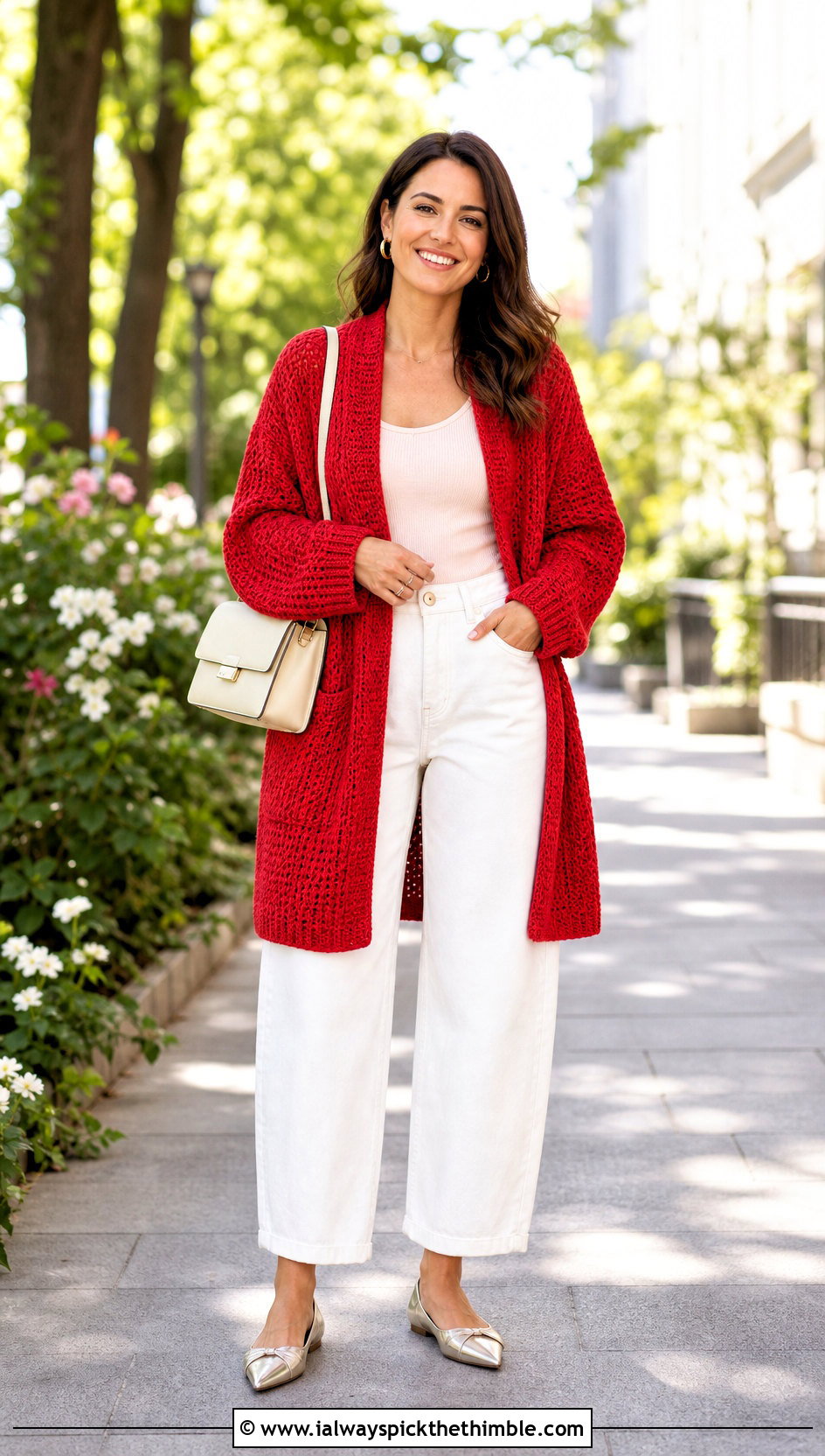 Solid Stitch Crochet Blanket Cardigan With White Jeans - 25 crochet blanket cardigan outfit ideas