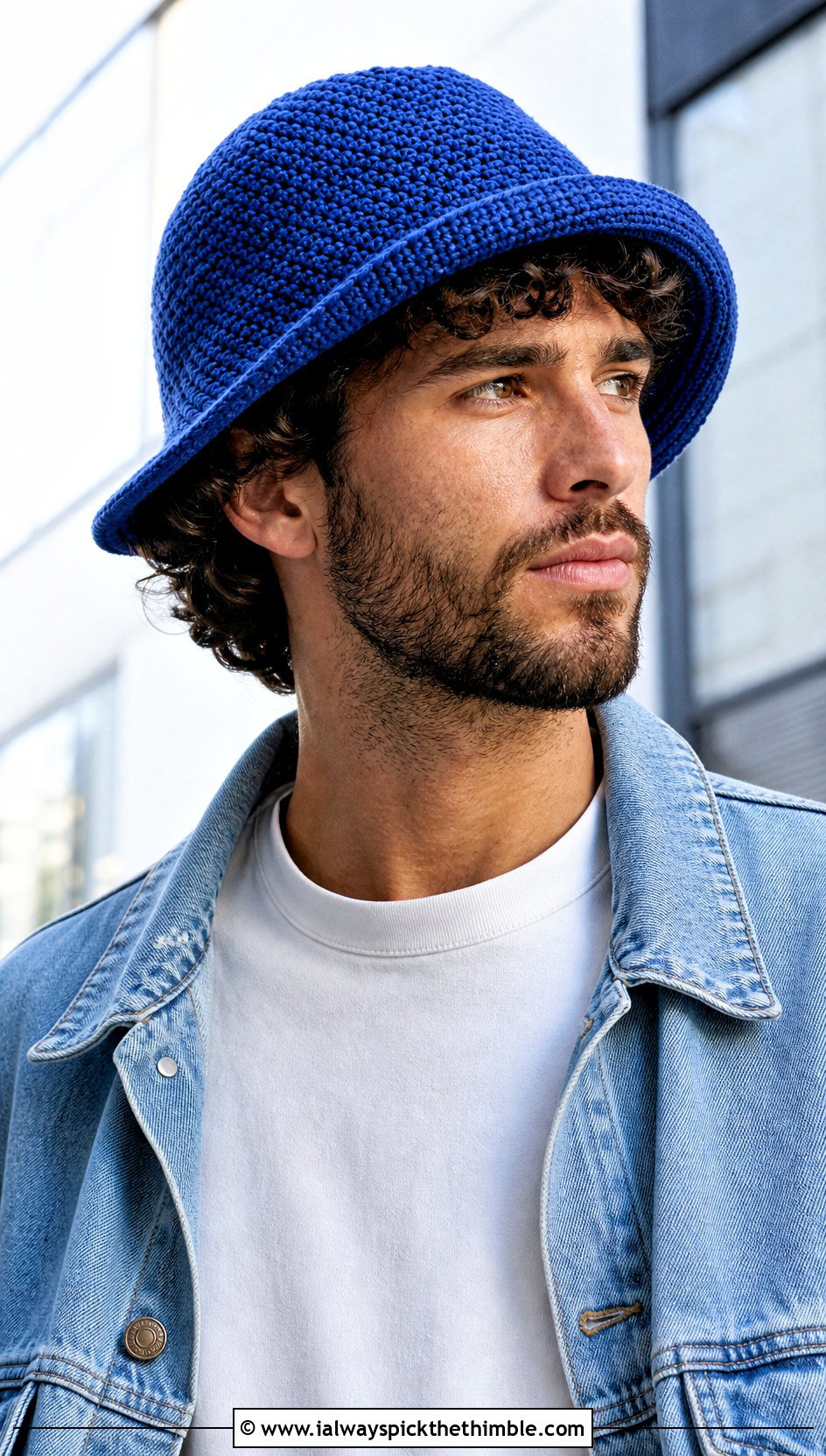 Solid Stitch Crochet Bucket Hat With White T Shirt And Jeans - 25 men crochet bucket hat outfit ideas