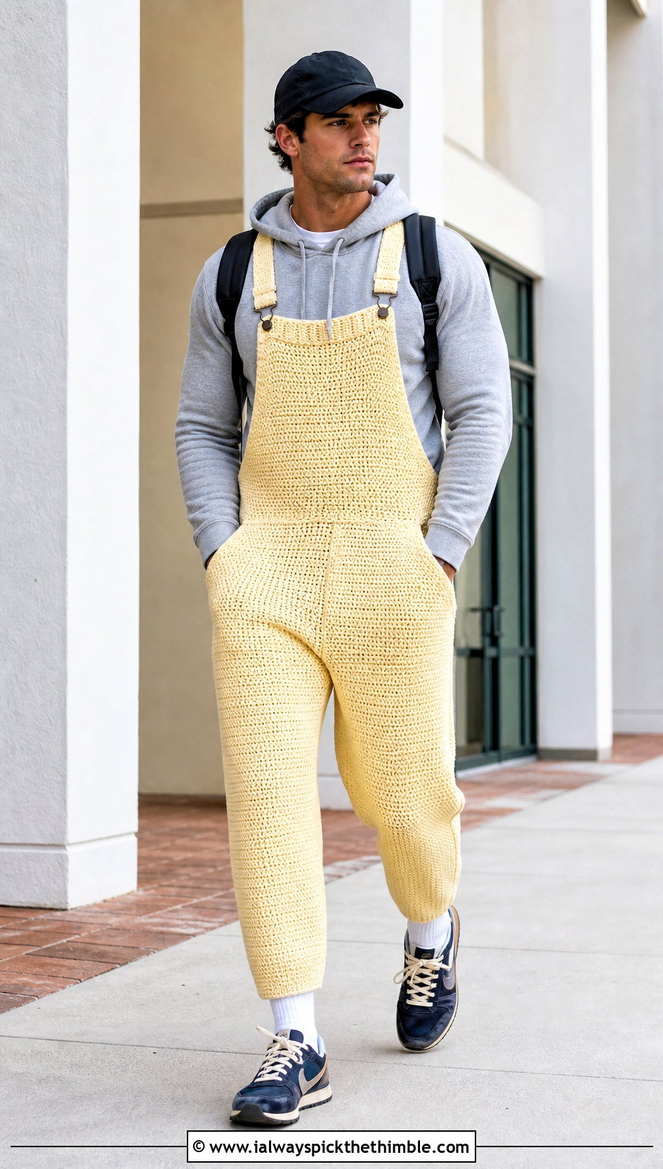Solid Stitch Crochet Overalls With Hoodie - 15 crochet overalls men outfit ideas