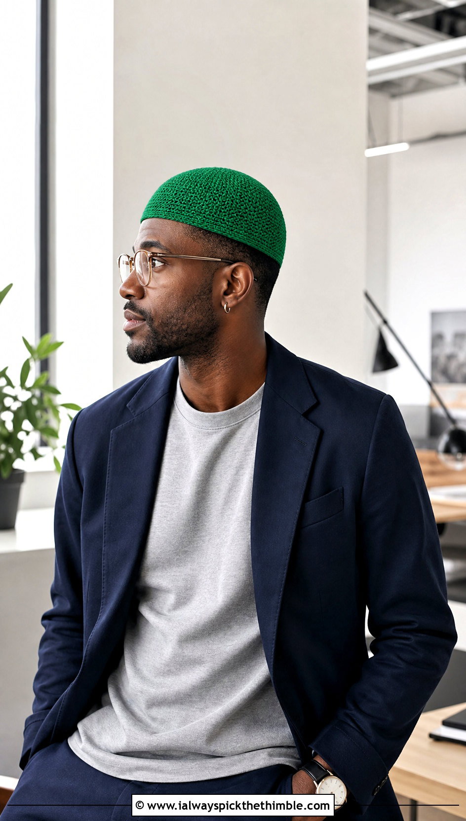 Solid Stitch Crochet Skull Cap With Blazer And T Shirt - 20 Mens Crochet Skull Cap outfit ideas