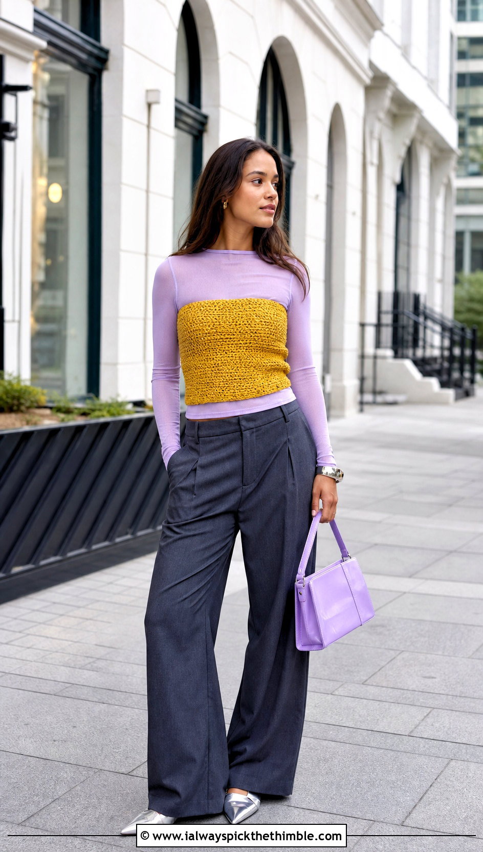 Solid Stitch Hollister Crochet Tube Top With Wide Leg Trousers - 20 Hollister Crochet Tube Top outfit ideas