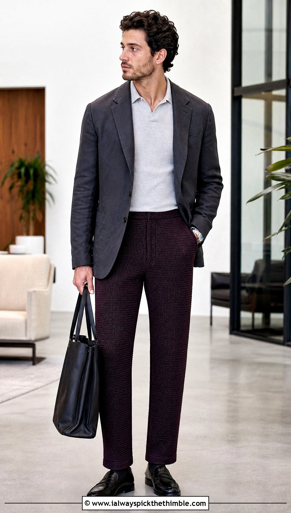 Solid Stitch Tailored Crochet Pants With Unstructured Blazer - 20 mens crochet pants outfit ideas