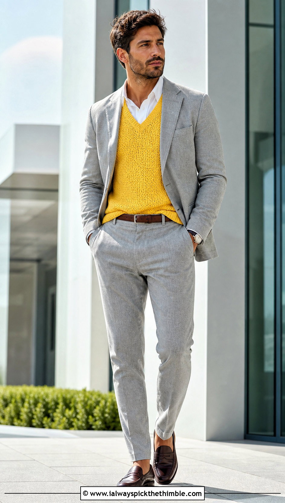 Solid V Neck Crochet Mens Sweater Vest With Suit Separates - 20 crochet mens sweater vest outfit ideas