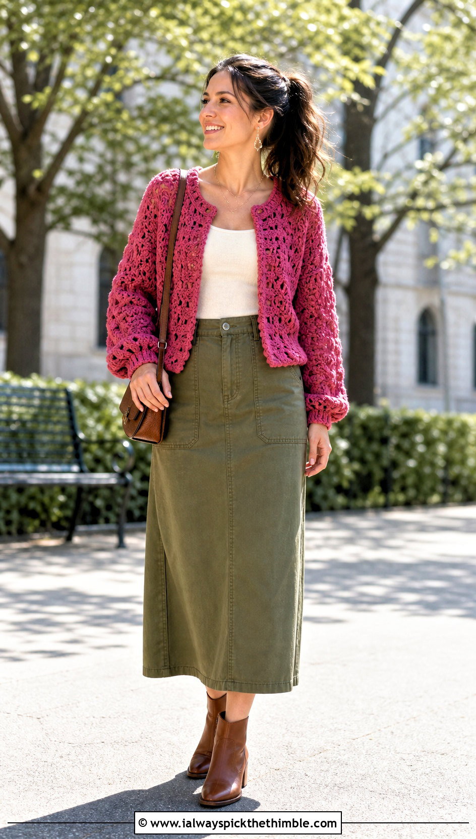Solomon Knot Crochet Blouse Top With Utility Skirt - 25 solomon knot crochet top outfit ideas