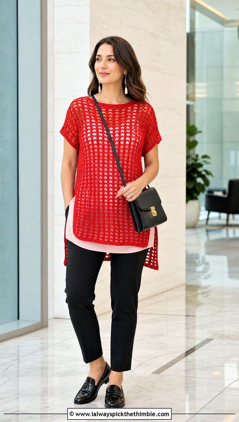 Solomon Knot Crochet Tunic Top With Cigarette Pants - 25 solomon knot crochet top outfit ideas