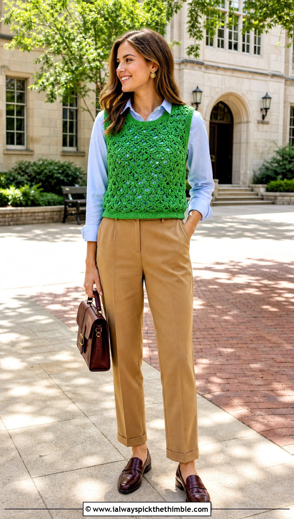 Solomon Knot Crochet Vest Top With Oxford Shirt And Chinos - 25 solomon knot crochet top outfit ideas