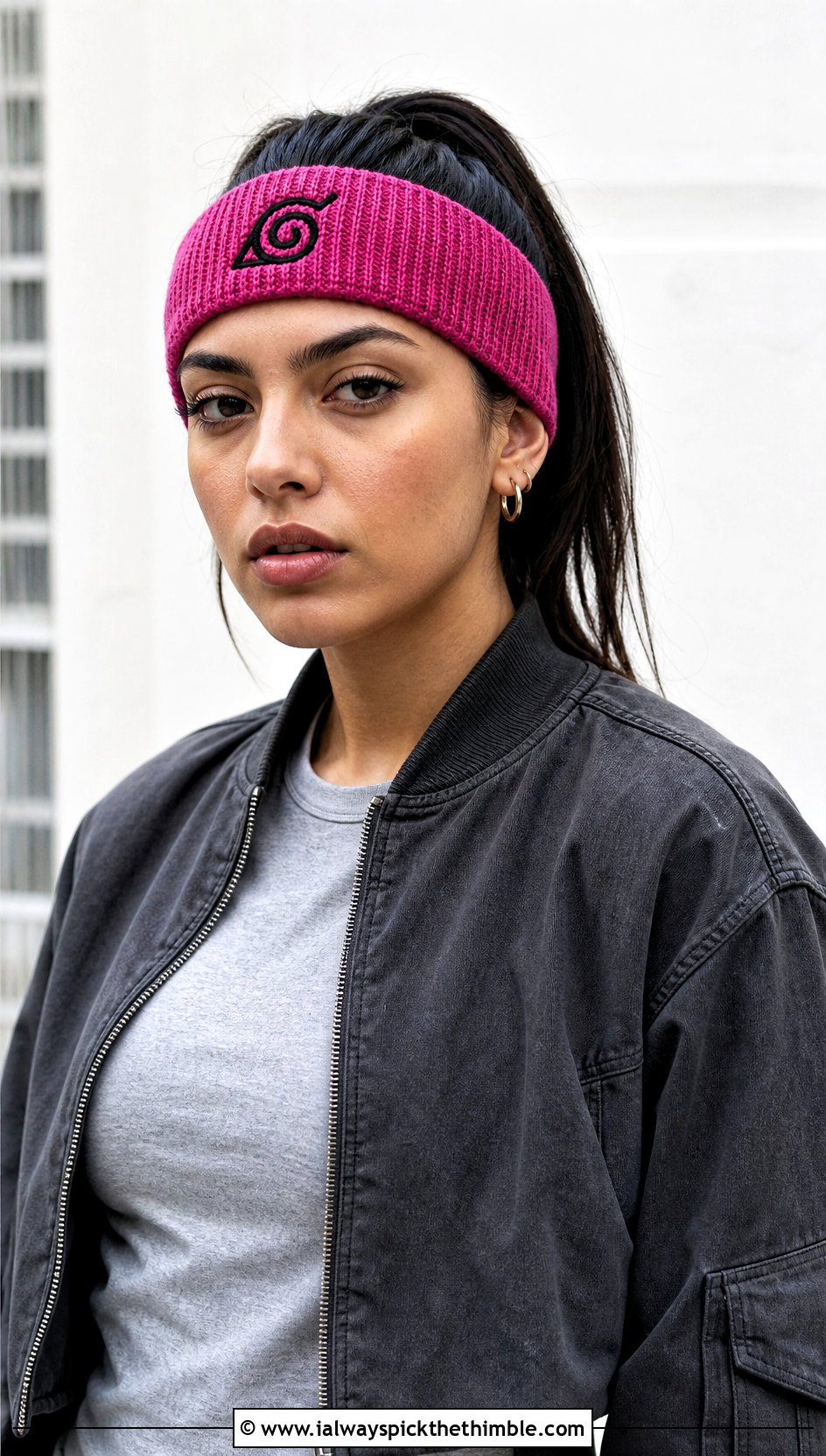 Sound Village Ribbed Crochet Naruto Headband With Bomber Jacket - 20 crochet naruto headband outfit ideas