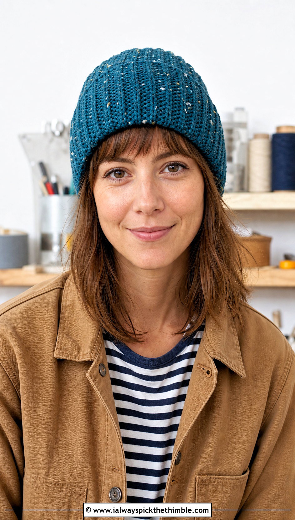 Speckled Ribbed Crochet Beanie With Chore Jacket - 25 ribbed crochet hat outfit ideas