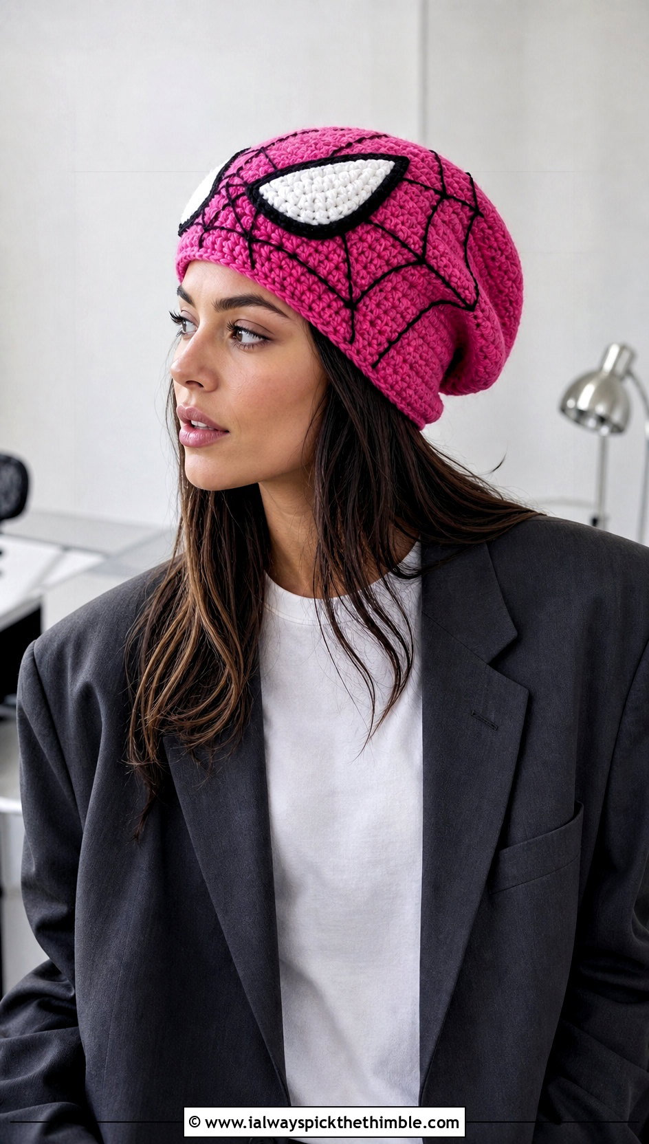 Spider Gwen Slouchy Beanie With Oversized Blazer - 20 Spider Gwen Crochet Beanie outfit ideas
