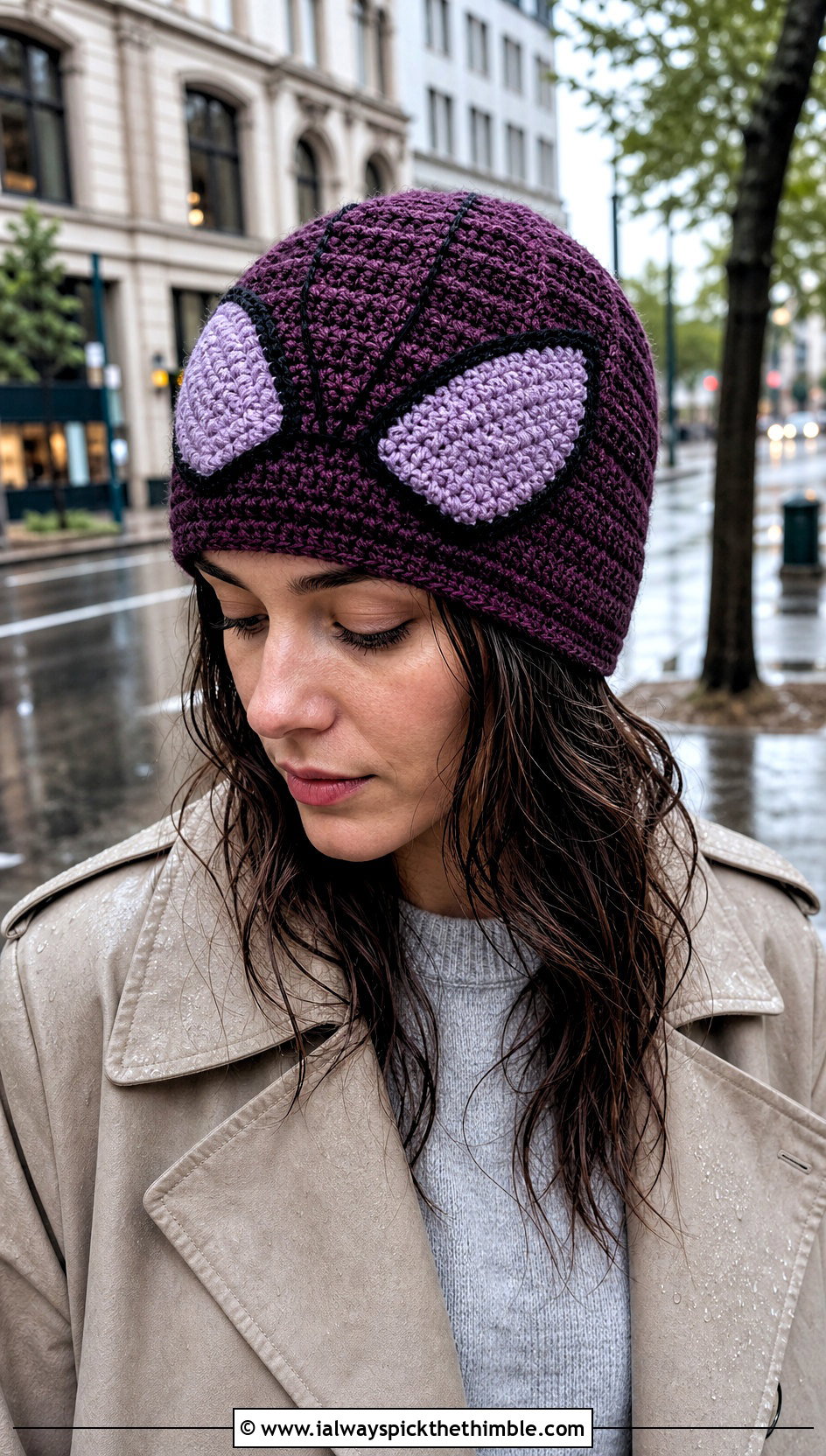 Spider Gwen Waffle Stitch Beanie With Trench Coat - 20 Spider Gwen Crochet Beanie outfit ideas