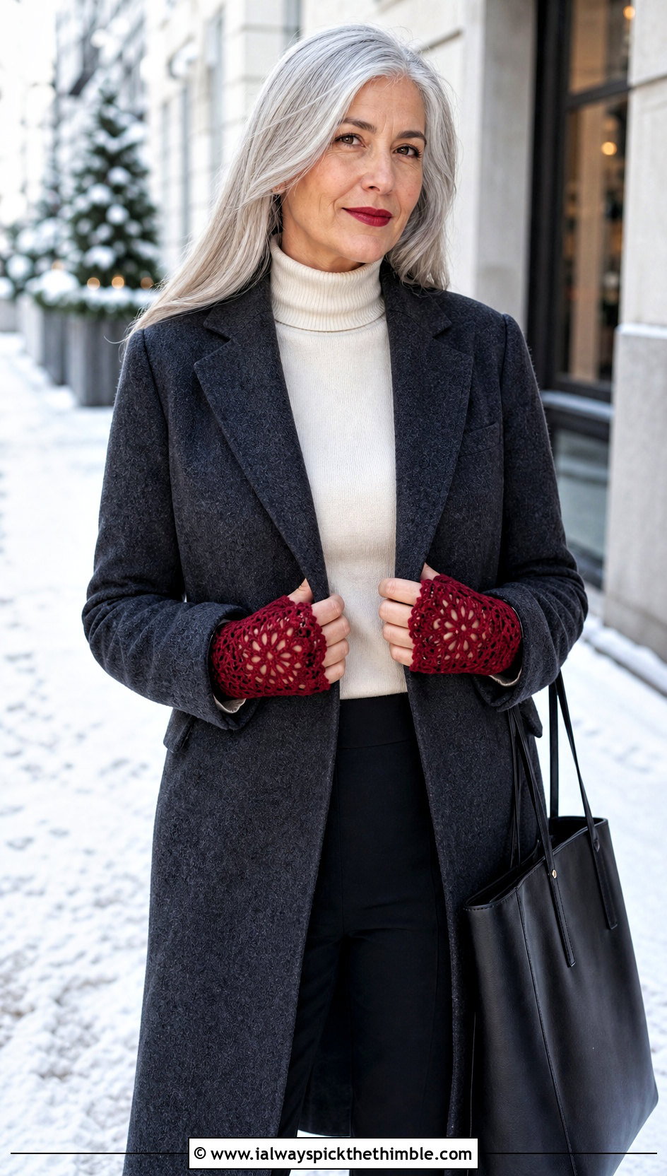 Spider Lace Crochet Hand Warmers With Turtleneck And Wool Coat - 20 Crochet Lace Hand Warmers outfit ideas