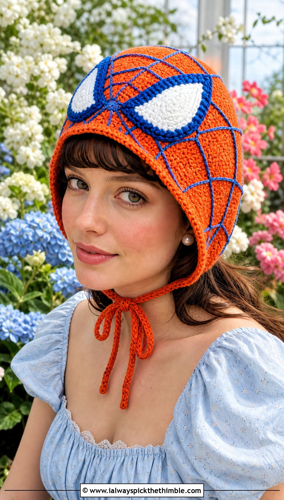 Spider Man Crochet Bonnet With Prairie Dress - 15 Crocheted Spider Man Hat outfit ideas