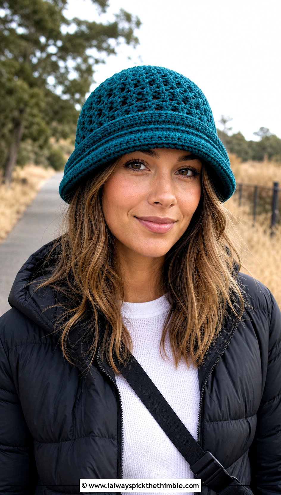Spider Stitch Double Brim Crochet Hat With Puffer Jacket - 20 Double Brim Crochet Hat outfit ideas