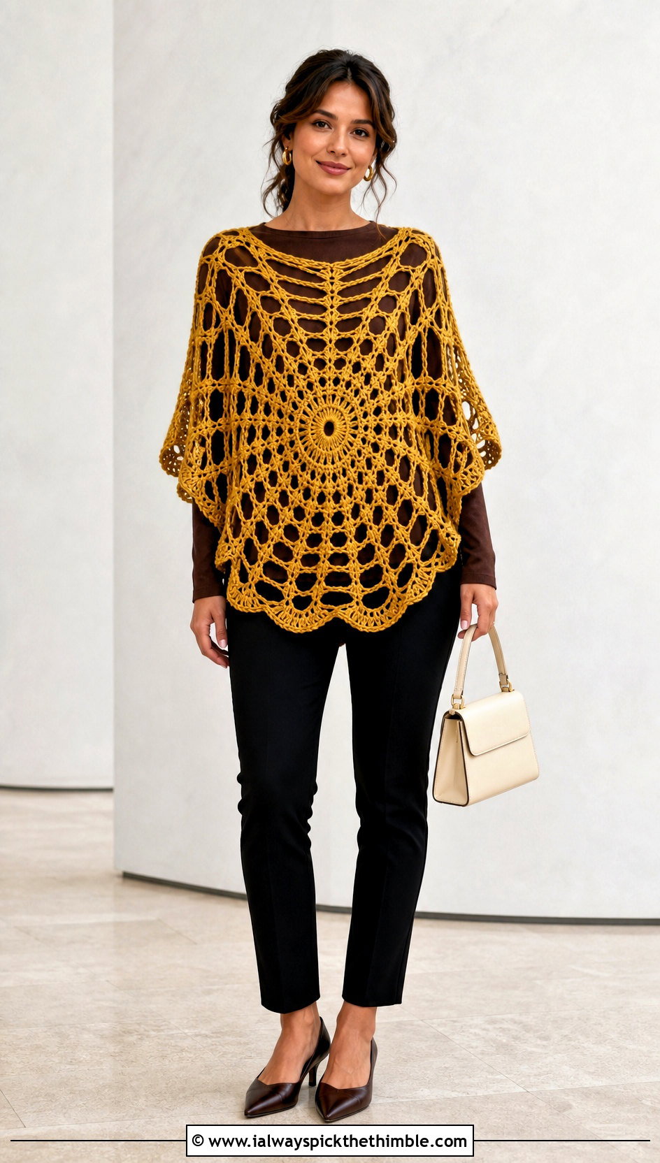 Spider Web Poncho Crochet Top With Slim Pants - 25 spider crochet top outfit ideas
