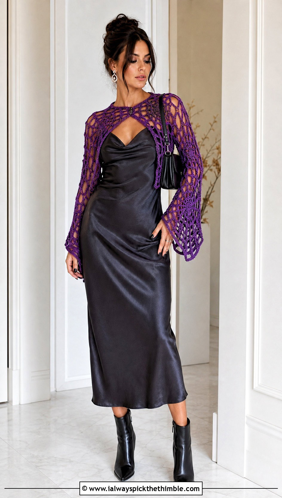 Spiderweb Crochet Bolero With Satin Slip Dress - 20 Crochet Halloween Clothing and outfit ideas