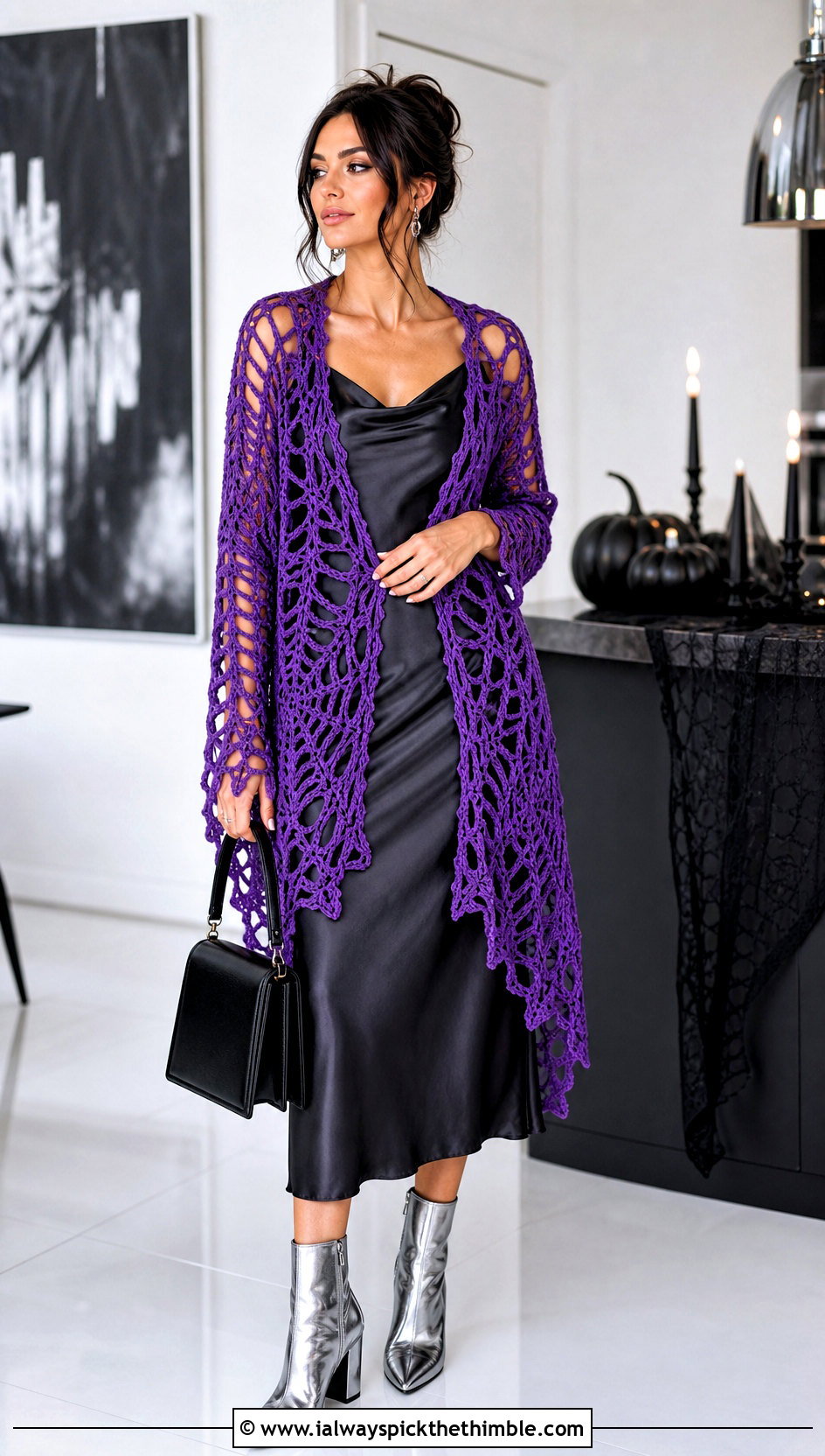 Spiderweb Crochet Cardigan With Slip Dress - 20 crochet halloween outfit ideas