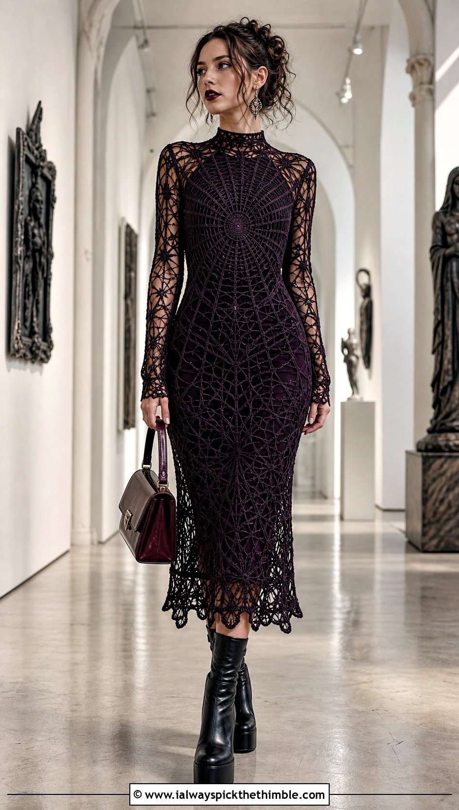 Spiderweb Crochet Dress With Platform Boots - 20 Fantasy Crochet Clothing and outfit ideas