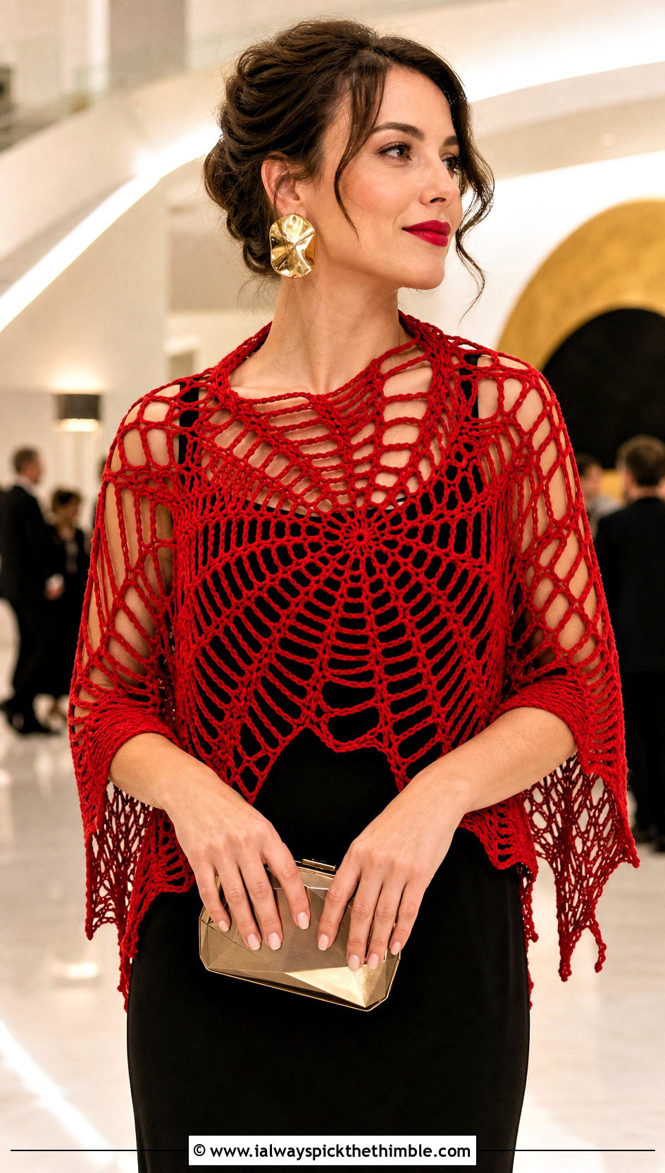 Spiderweb Crochet Lace Shawl With Column Dress - 20 easy crochet lace shawl outfit ideas