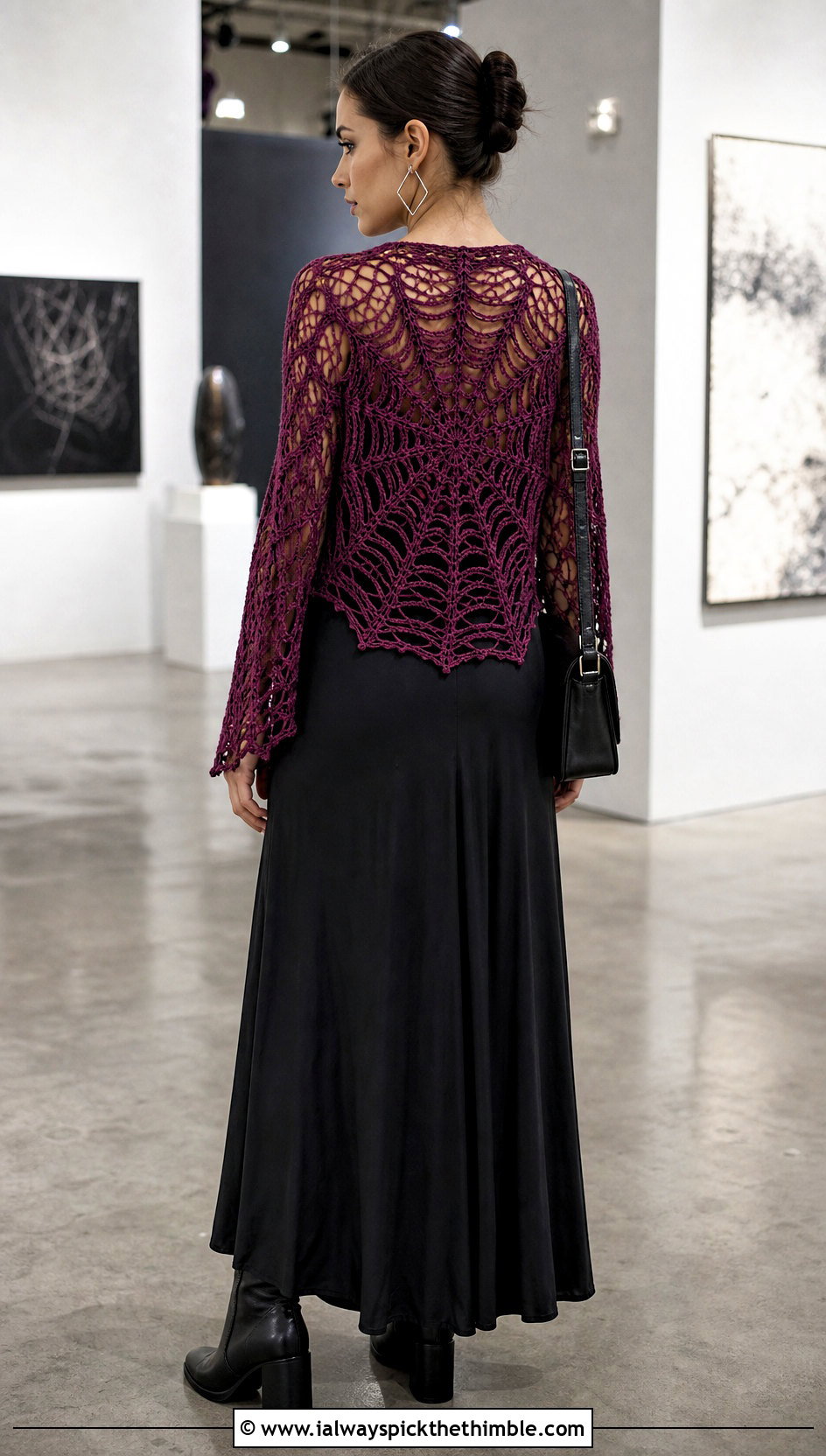 Spiderweb Crochet Lace Shrug With Black Maxi Dress - 25 crochet lace shrug outfit ideas