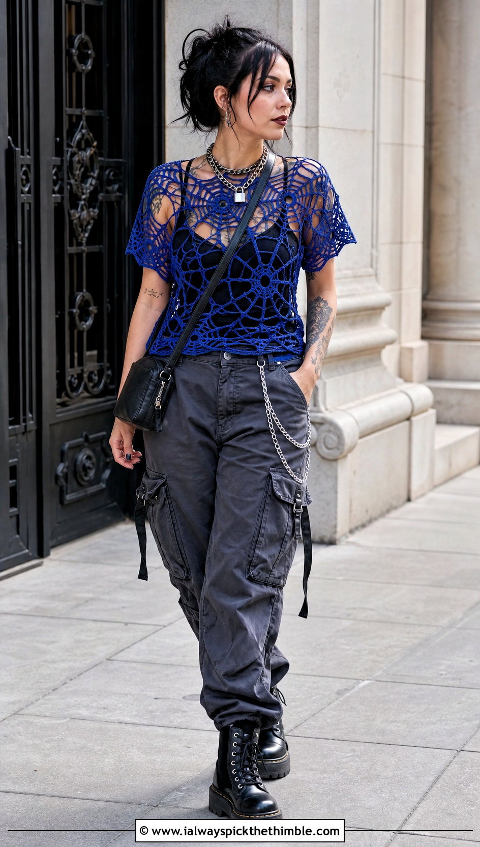 Spiderweb Crochet Top With Cargo Pants - 20 gothic crochet clothes and outfit ideas