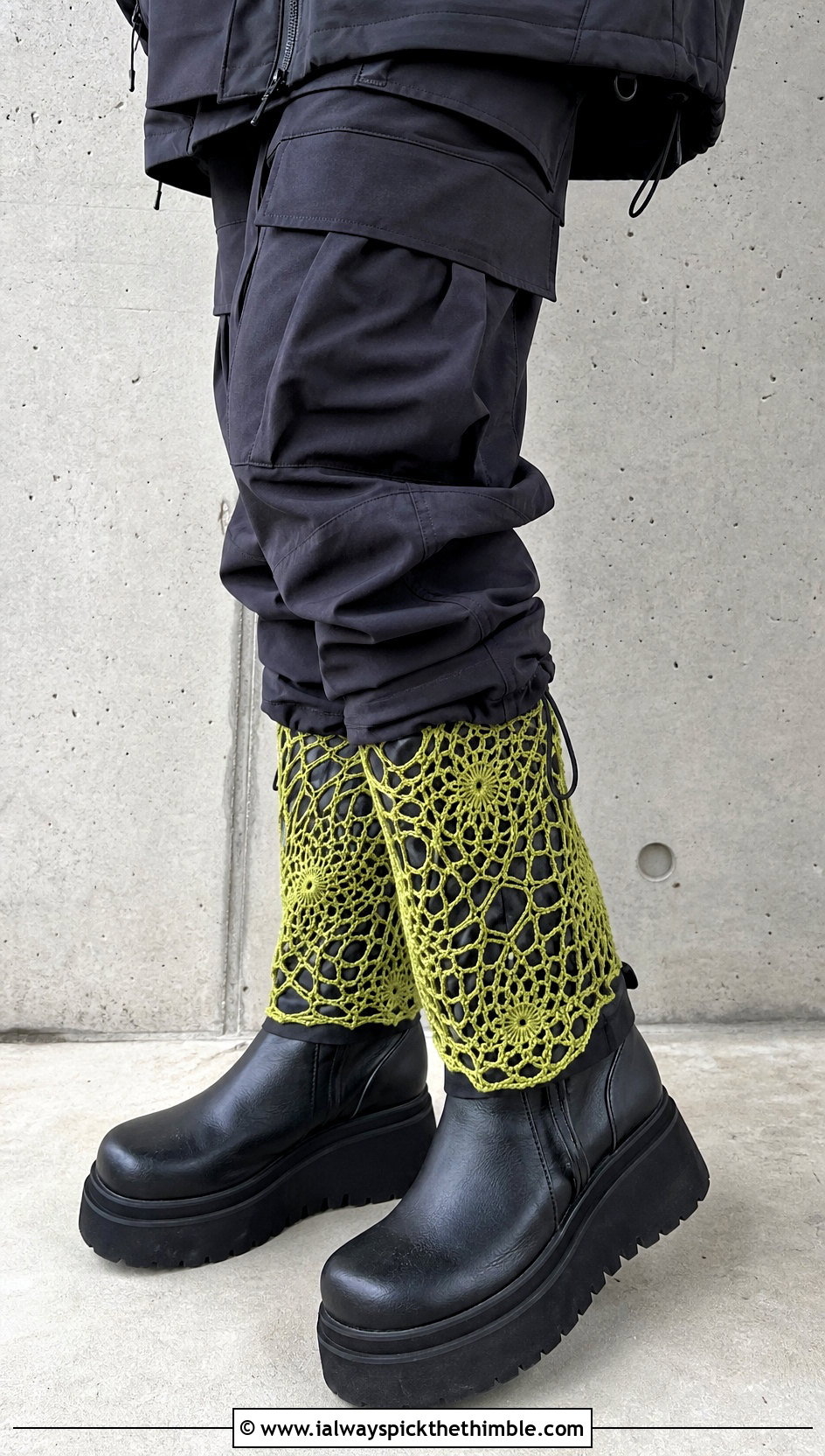Spiderweb Lace Boot Cuffs With Cargo Pants And Platform Boots - 15 Crochet Lace Boot Cuffs outfit ideas