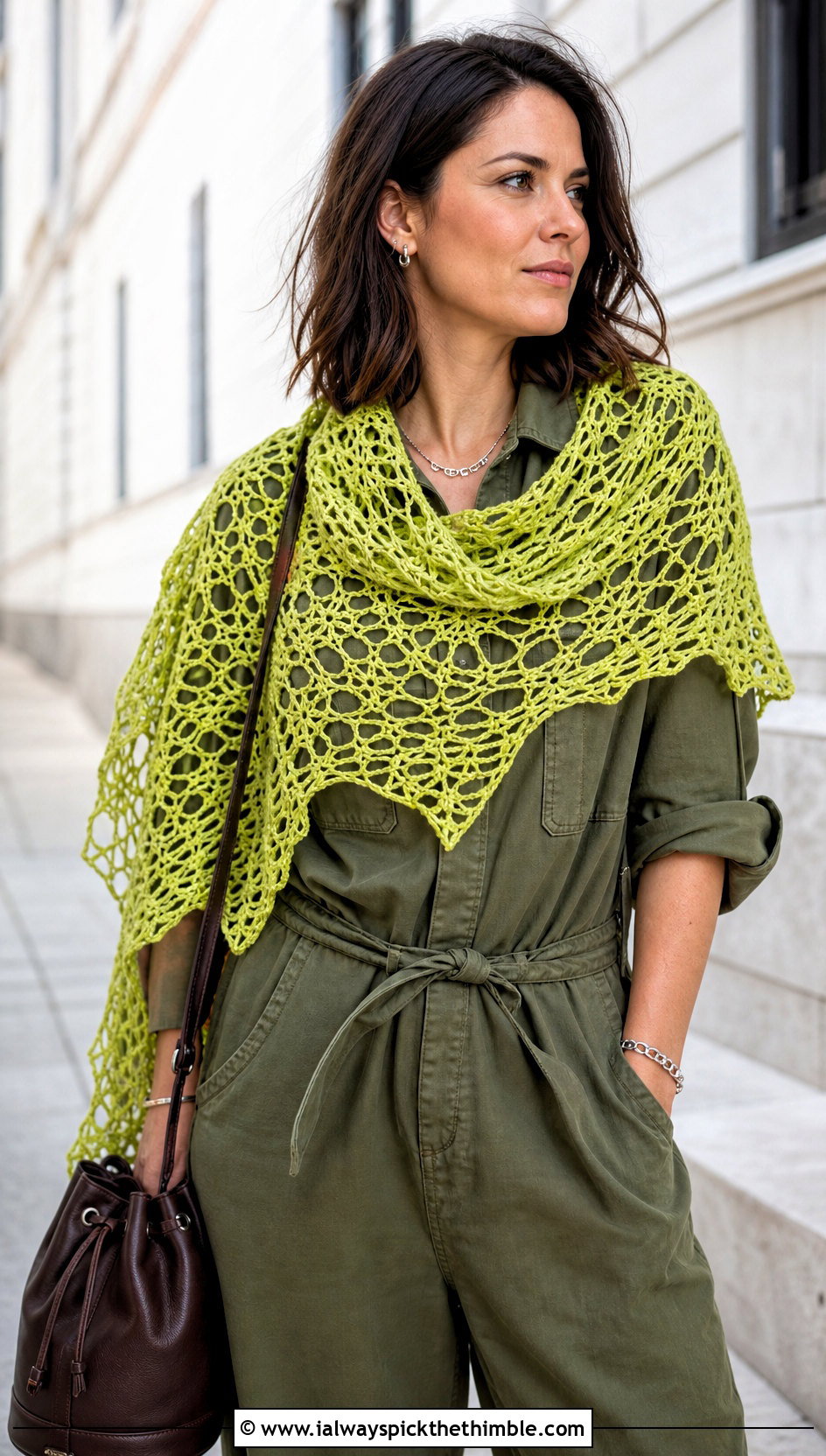 Spiderweb Lace Shawl With Utility Jumpsuit - 20 Vintage Crochet Shawl outfit ideas