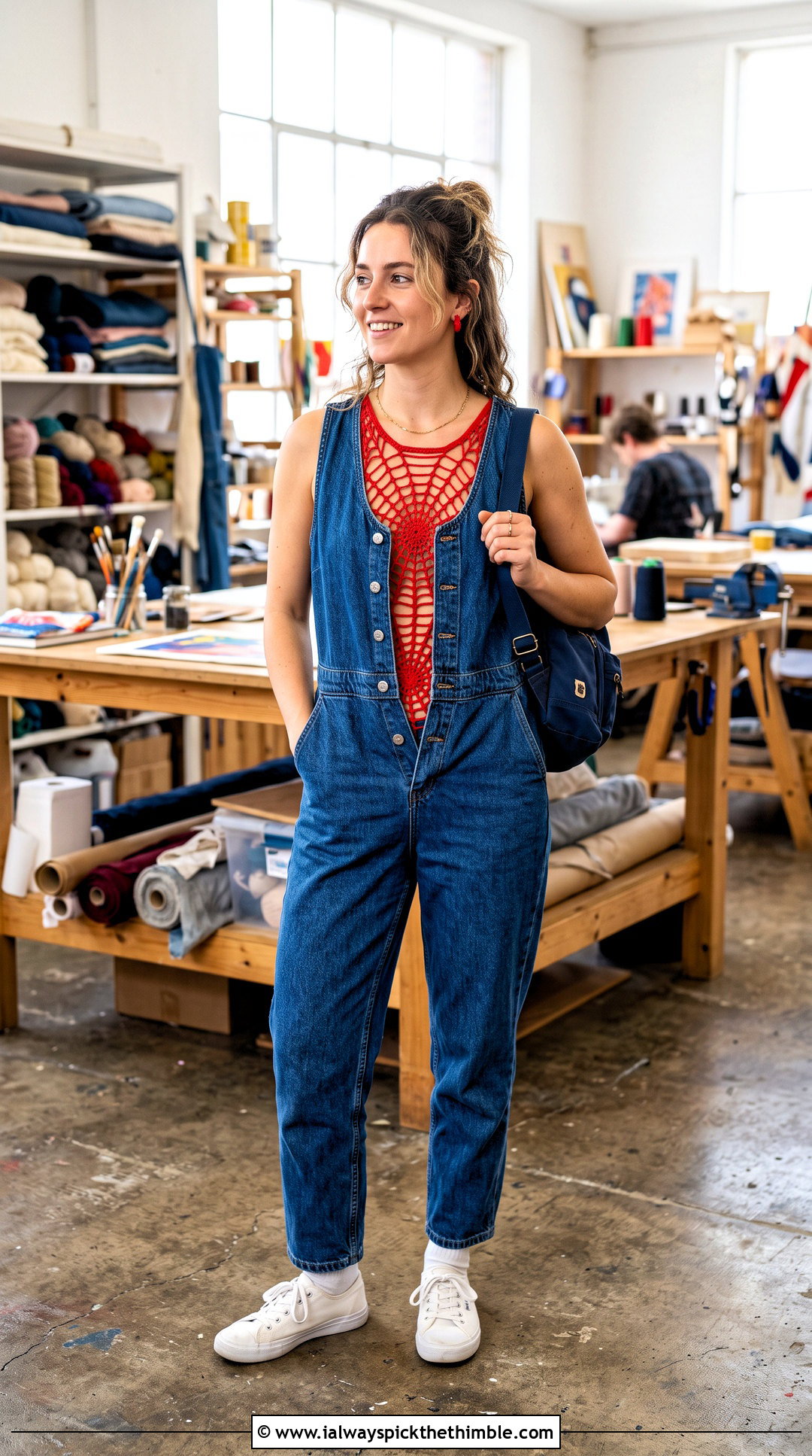Spiderweb Mesh Tee Crochet Top With A Denim Jumpsuit - 20 crochet spiderweb top outfit ideas