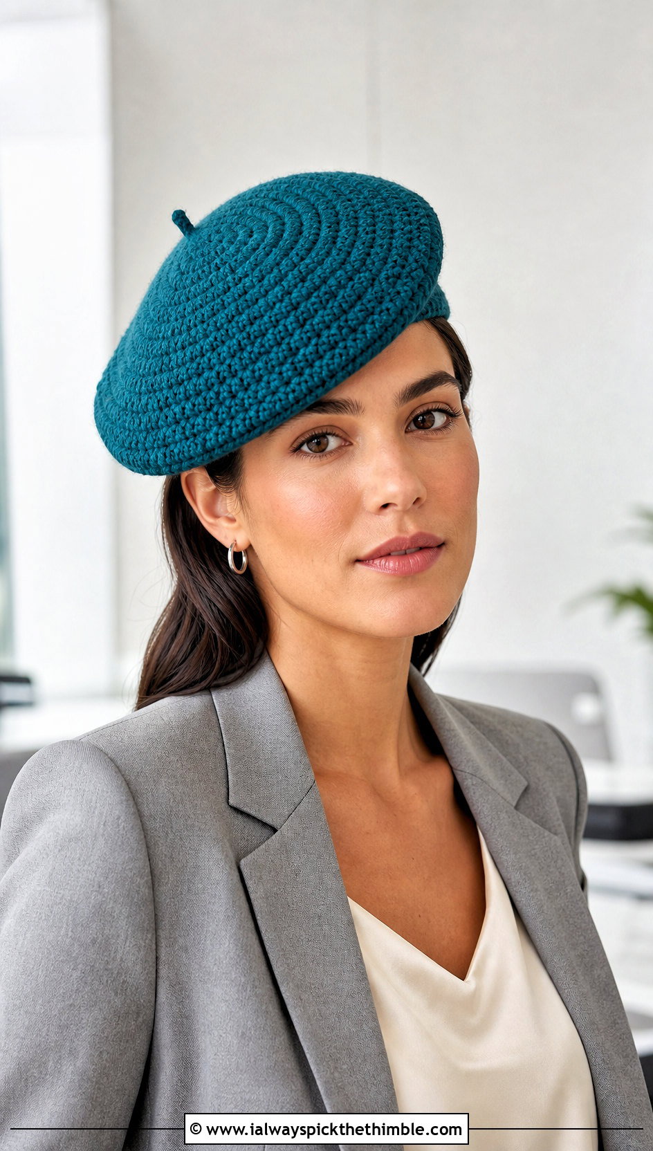 Spiral Beret Photo Prop Crochet Hat With Tailored Suit - 15 Photo Prop Crochet Hat outfit ideas