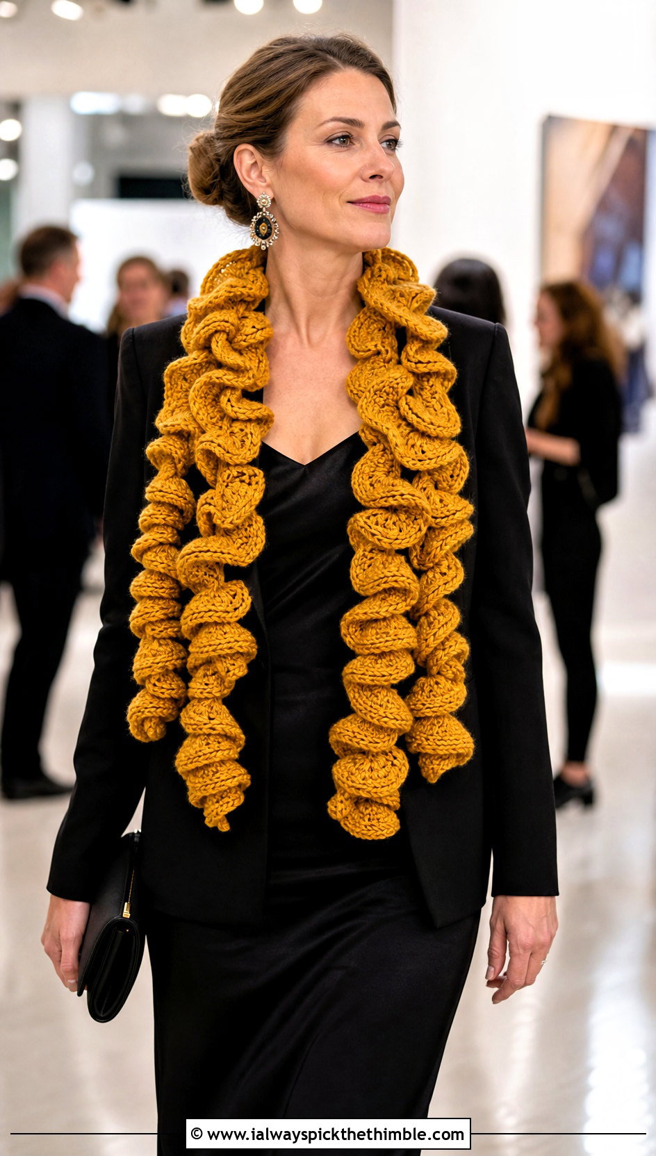 Spiral Boa Crochet Scarf With Slip Dress And Blazer - 15 easy spiral crochet scarf outfit ideas