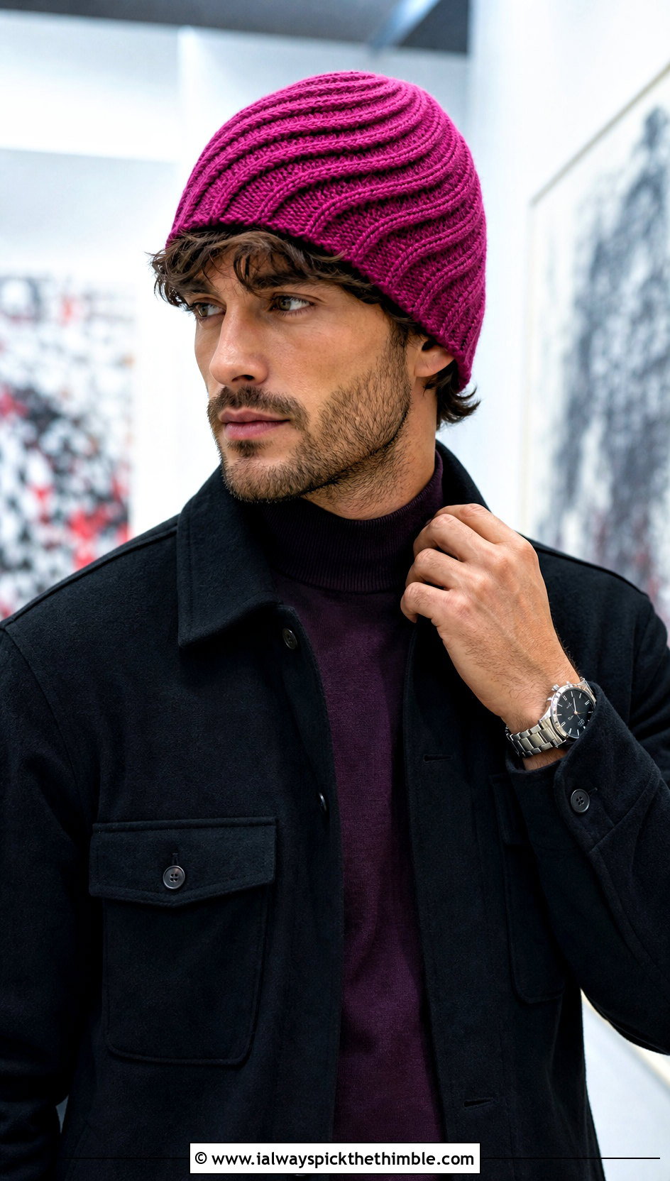 Spiral Crochet Beanie With Evening Outfit - 20 Crochet Mens Winter Hat outfit ideas