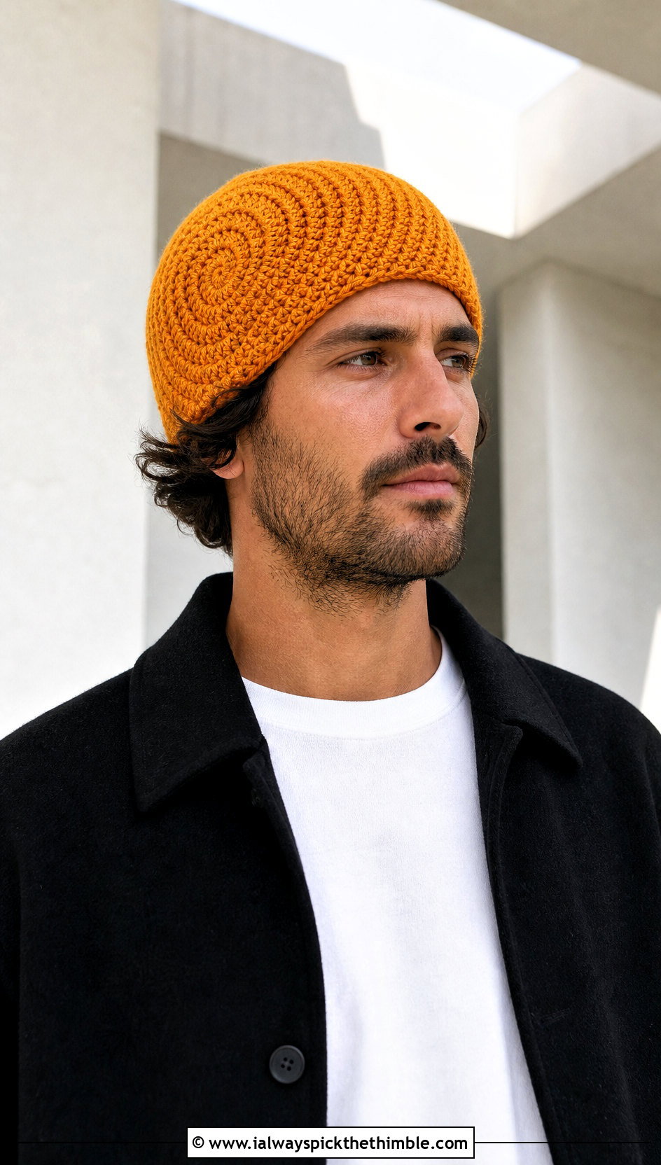 Spiral Crochet Beanie With Minimalist Outfit - 25 mens crochet hats outfit ideas