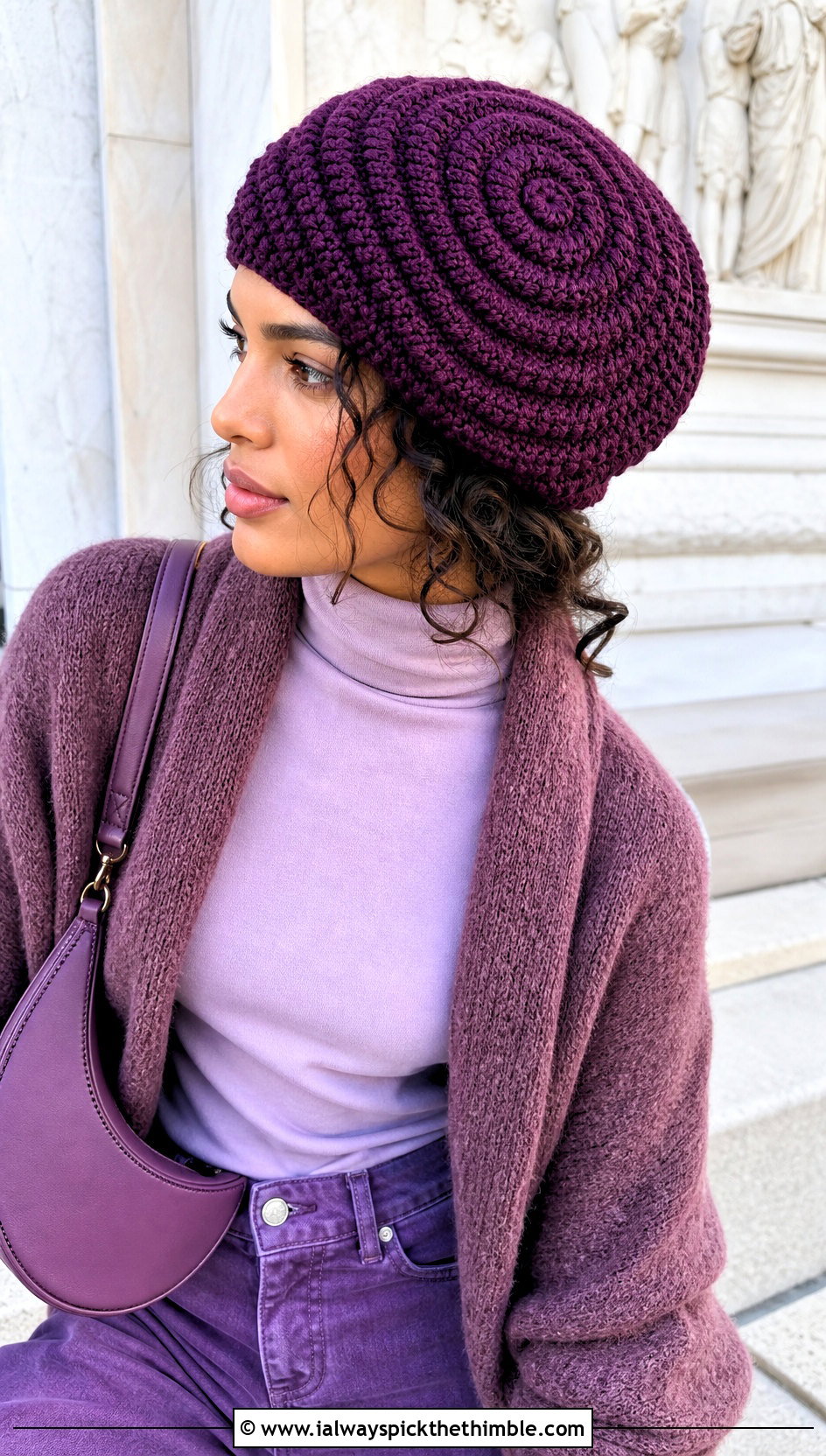 Spiral Crochet Beanie With Monochrome Outfit - 15 Womens Crochet Beanie outfit ideas