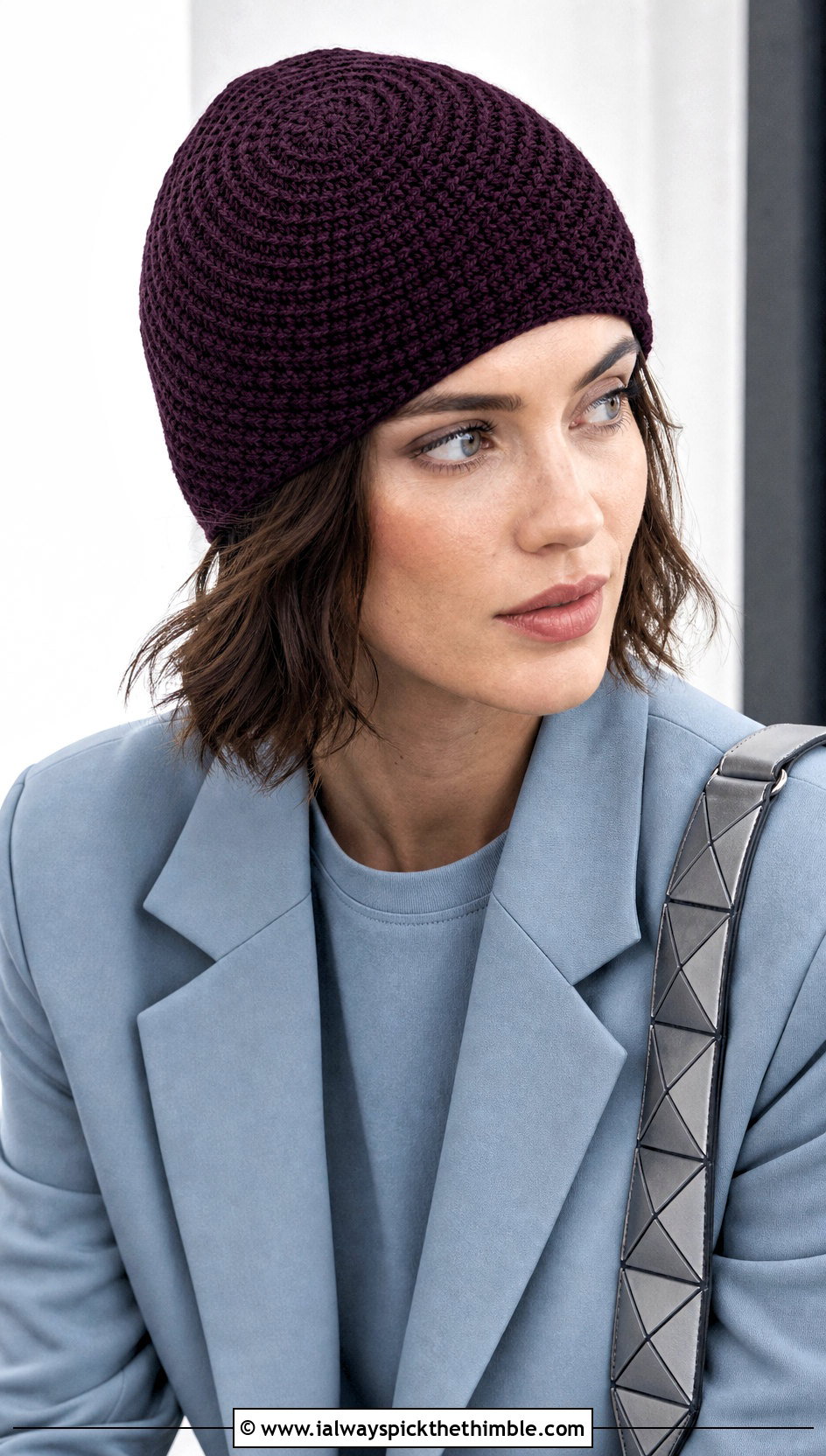 Spiral Crochet Beanie With Monochrome Suit And Sneakers - 20 crochet beanies for women outfit ideas