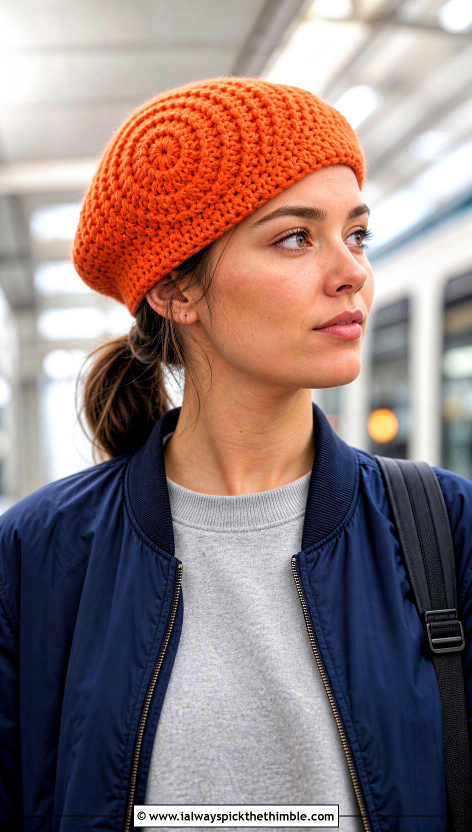 Spiral Crochet Beret With Sweatshirt And Track Pants - 15 simple crochet beret outfit ideas