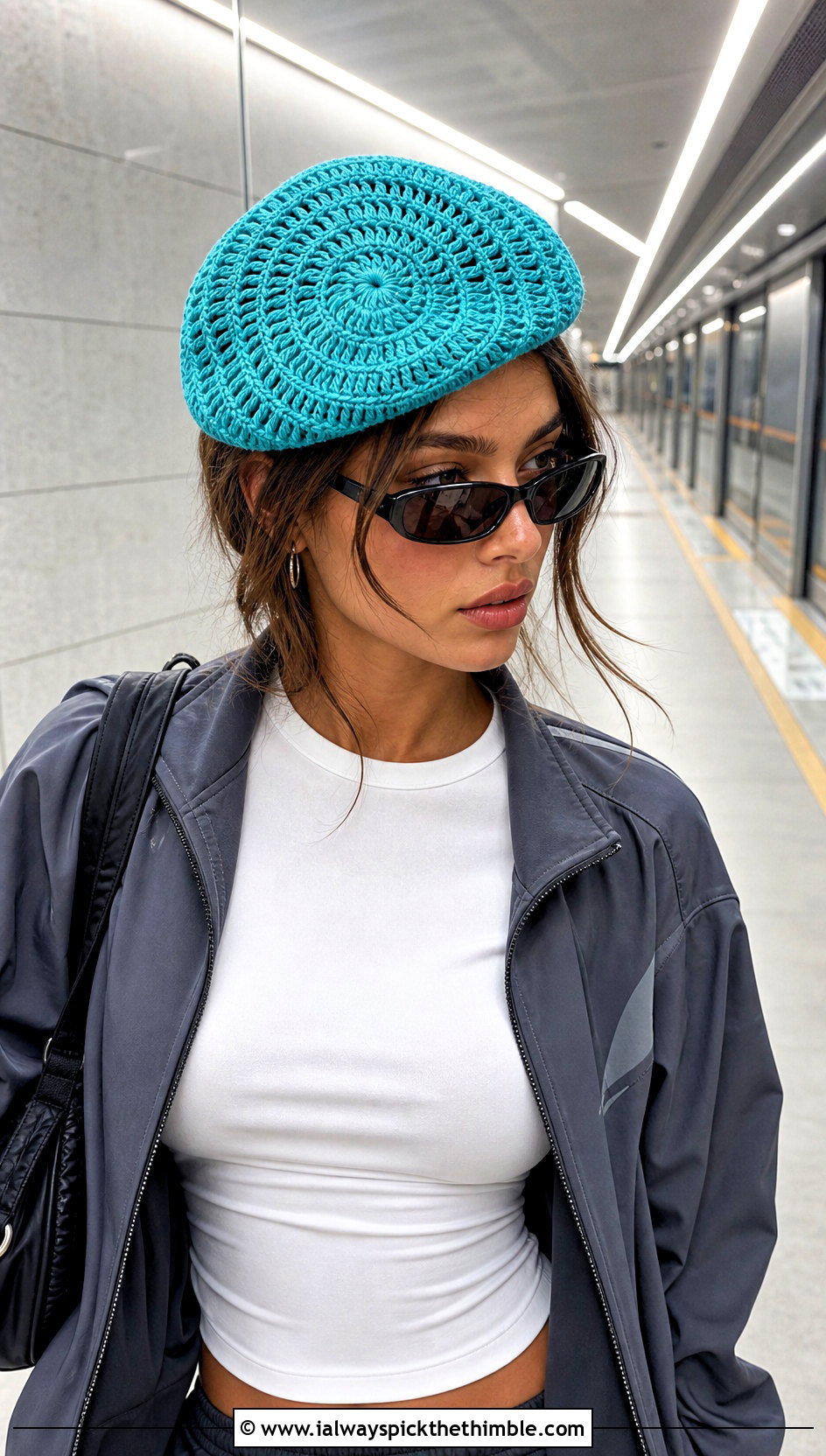 Spiral Crochet Beret With Tracksuit - 20 crochet berets outfit ideas