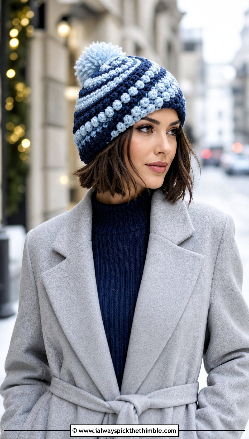 Spiral Crochet Bobble Hat With Sweater Dress - 20 crochet bobble hat outfit ideas