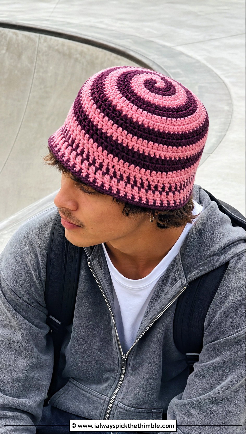 Spiral Crochet Bucket Hat With Hoodie And Skate Pants - 15 Crochet Mens Bucket Hat outfit ideas