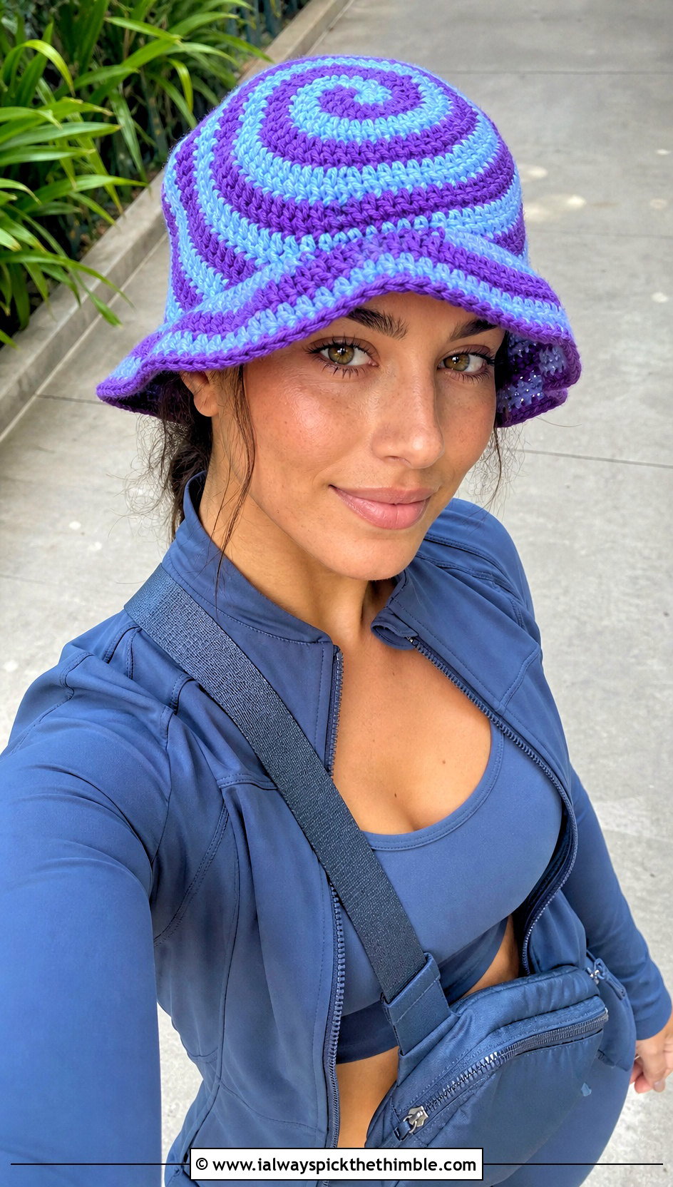 Spiral Crochet Bucket Hat With Monochrome Activewear - 20 crocheting bucket hat outfit ideas