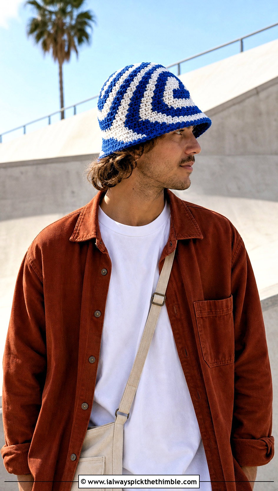 Spiral Crochet Bucket Hat With Overshirt And Carpenter Pants - 20 crochet bucket hat men outfit ideas