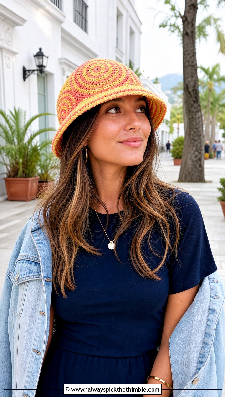 Spiral Crochet Bucket Hat With T Shirt Dress And Sneakers - 15 crochet trendy bucket hat outfit ideas